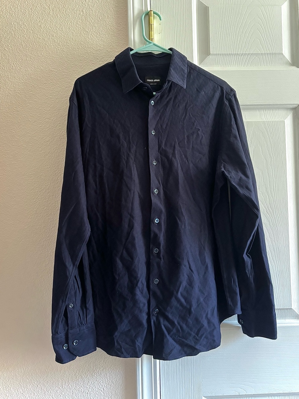 Giorgio Armani Men's Navy Long-Sleeve Button Up Dress Shirt L